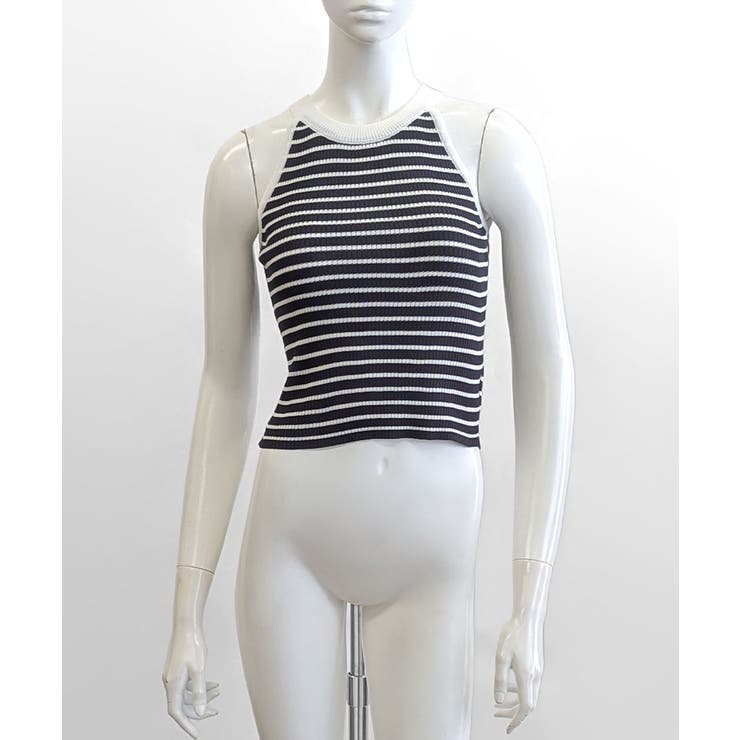 ホルターネックボーダーニットタンクトップ リブニット バイカラー | Riff | 詳細画像17 