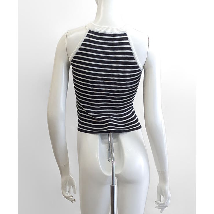 ホルターネックボーダーニットタンクトップ リブニット バイカラー | Riff | 詳細画像19 