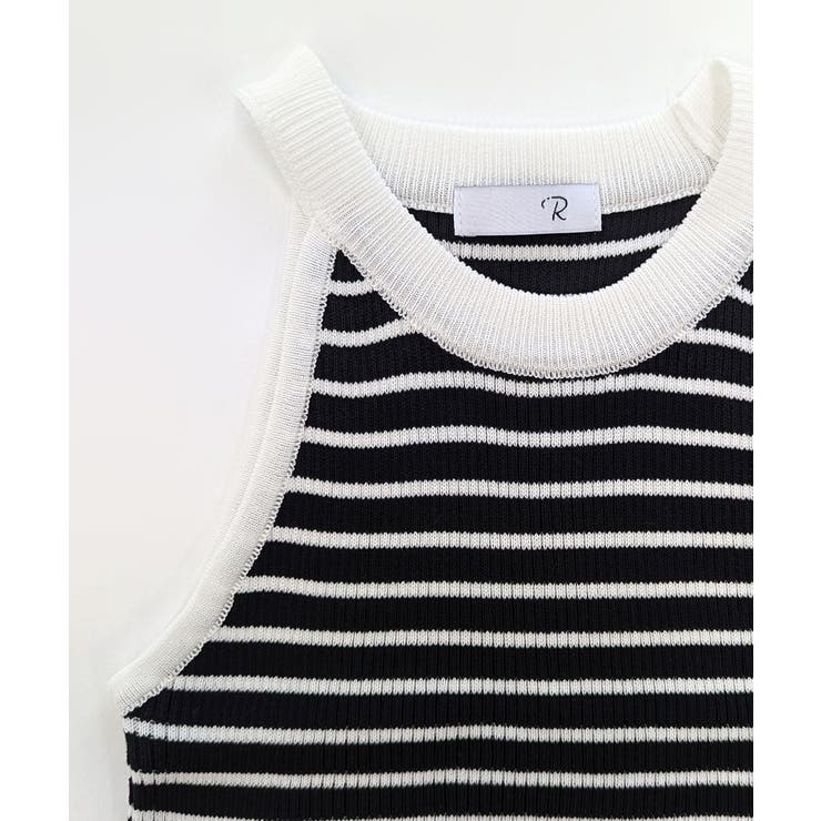 ホルターネックボーダーニットタンクトップ リブニット バイカラー | Riff | 詳細画像20 