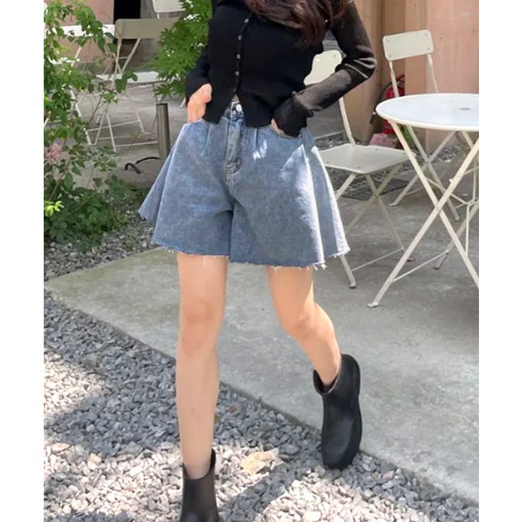 フレアデニムショートパンツ カットオフ 切りっぱなし | Riff | 詳細画像13 