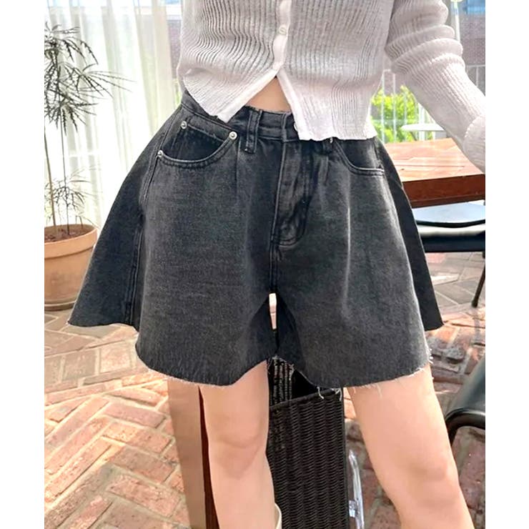 ブラック | フレアデニムショートパンツ カットオフ 切りっぱなし | Riff