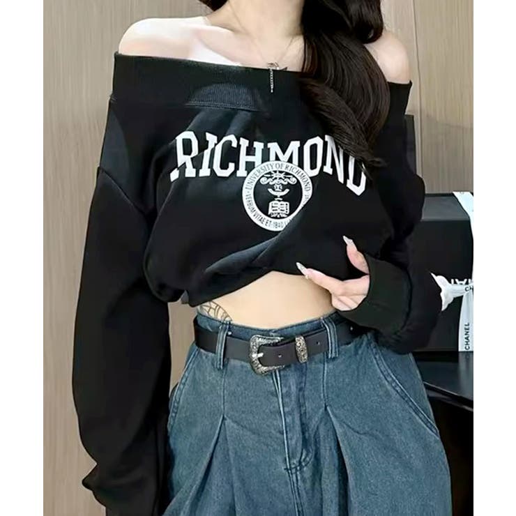 ロゴプリントオフショルトレーナー ショート丈 クロップド丈 | Riff | 詳細画像21 