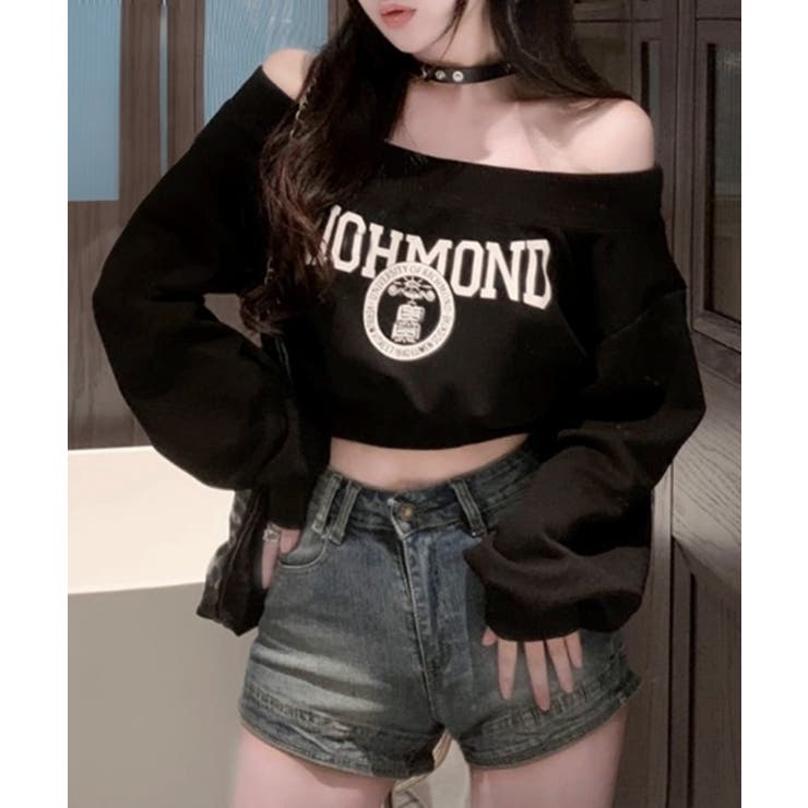 ロゴプリントオフショルトレーナー ショート丈 クロップド丈 | Riff | 詳細画像23 