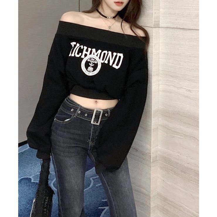 ロゴプリントオフショルトレーナー ショート丈 クロップド丈 | Riff | 詳細画像26 