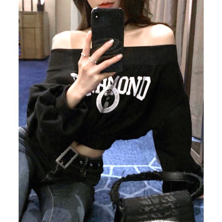 ロゴプリントオフショルトレーナー ショート丈 クロップド丈 | Riff | 詳細画像28 