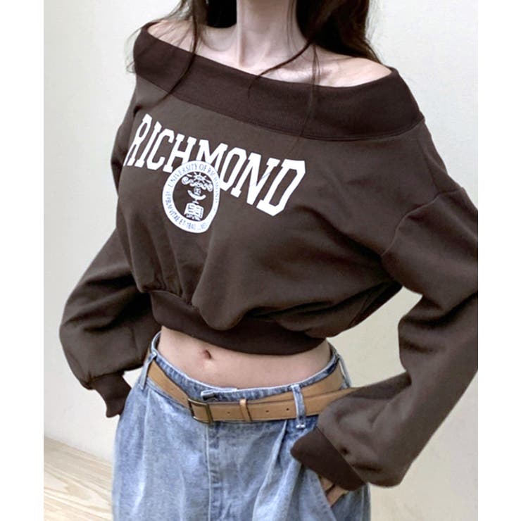 ブラウン | ロゴプリントオフショルトレーナー ショート丈 クロップド丈 | Riff