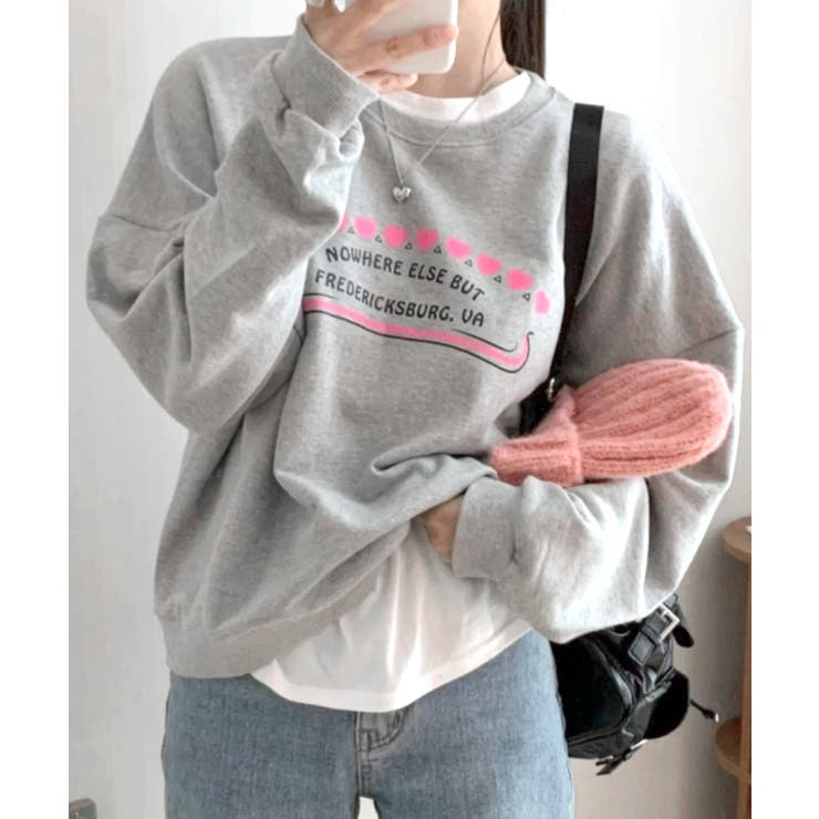 グレー | ハートプリントスウェット トレーナー オーバーサイズ | Riff