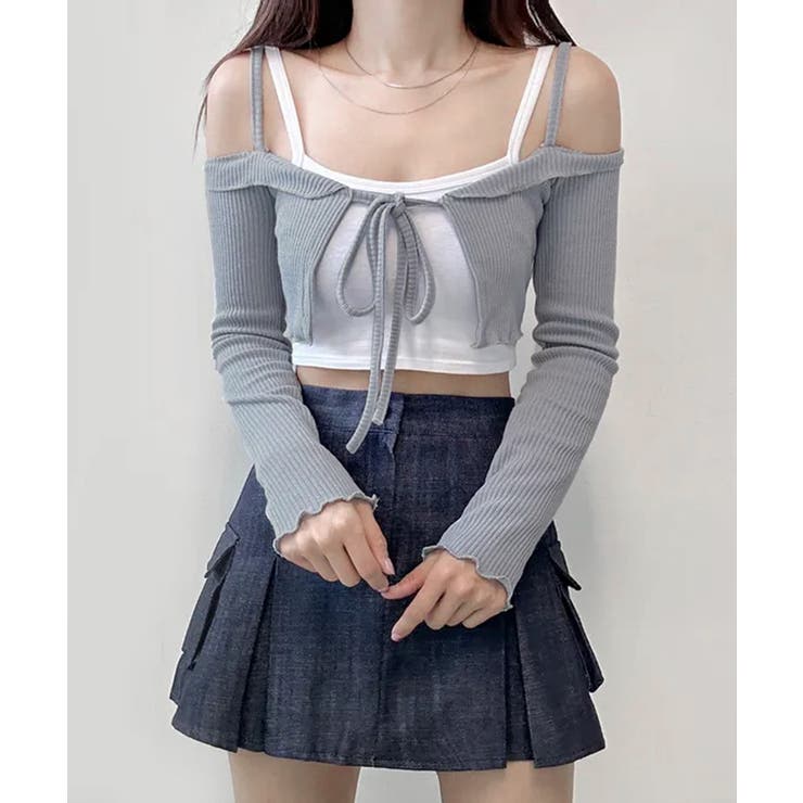 オフショルカーディガン ショート丈 リボン | Riff | 詳細画像16 