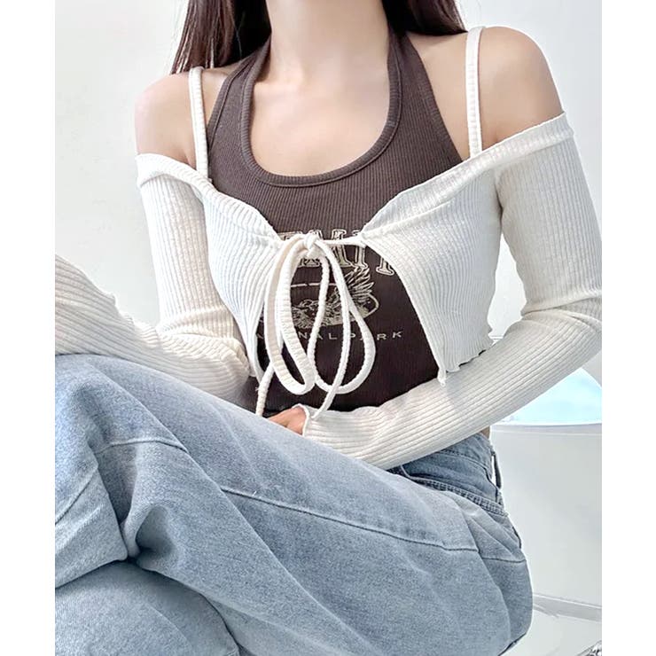 オフショルカーディガン ショート丈 リボン | Riff | 詳細画像3 