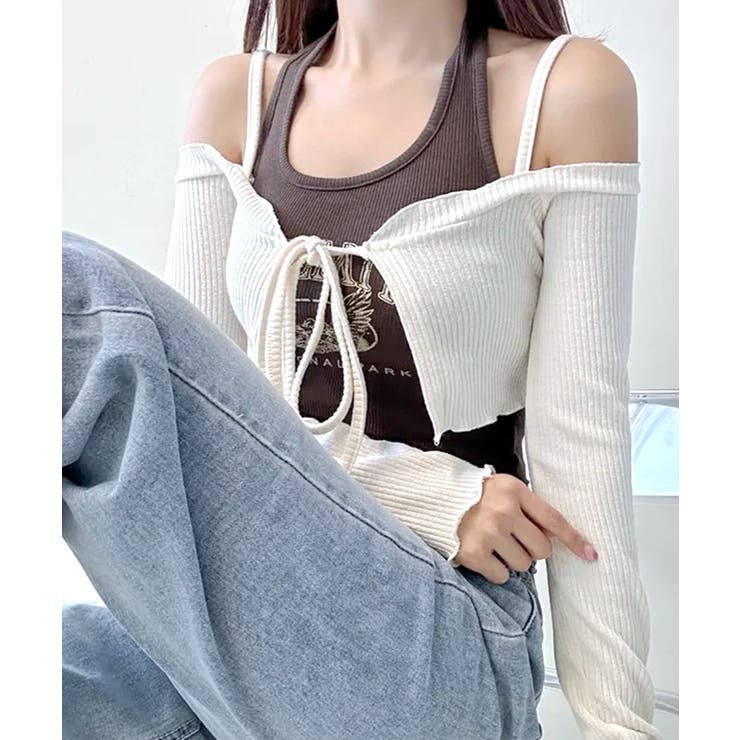 オフショルカーディガン ショート丈 リボン | Riff | 詳細画像4 