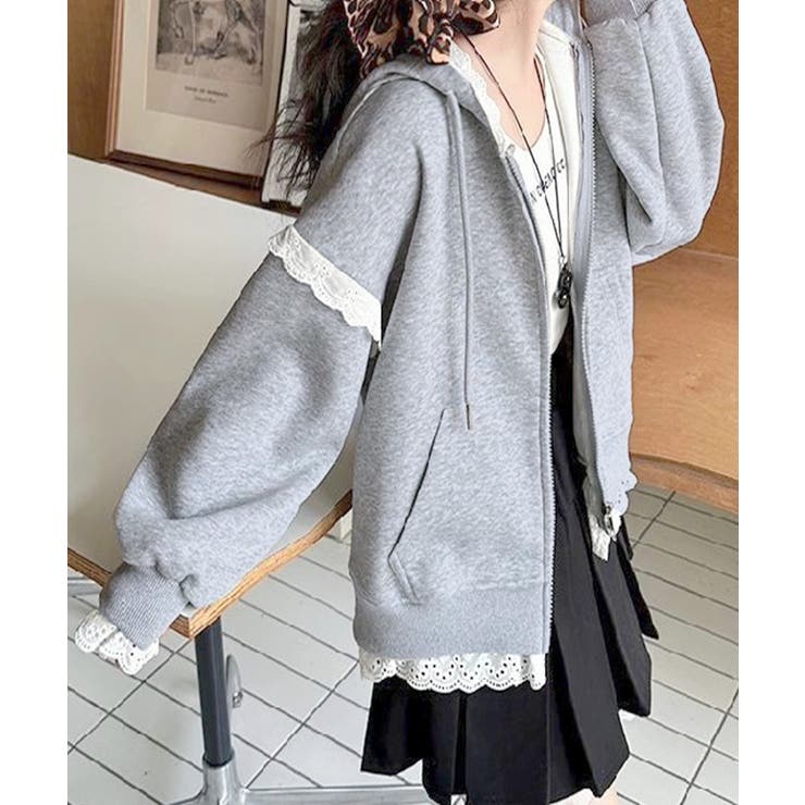 レースジップパーカー オーバーサイズ ビッグサイズ | Riff | 詳細画像10 