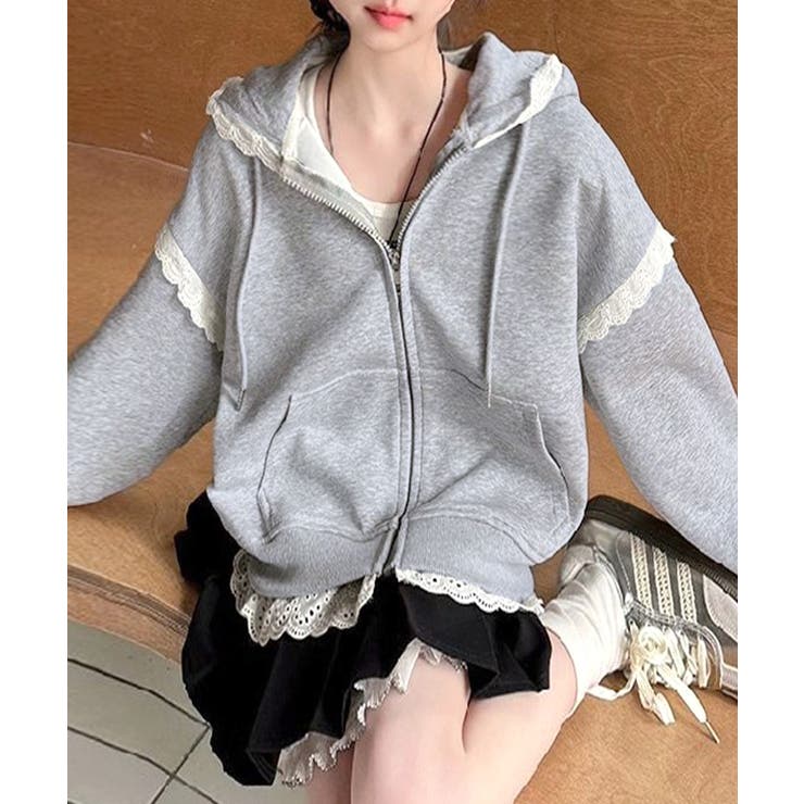 レースジップパーカー オーバーサイズ ビッグサイズ[品番：NETW0002383