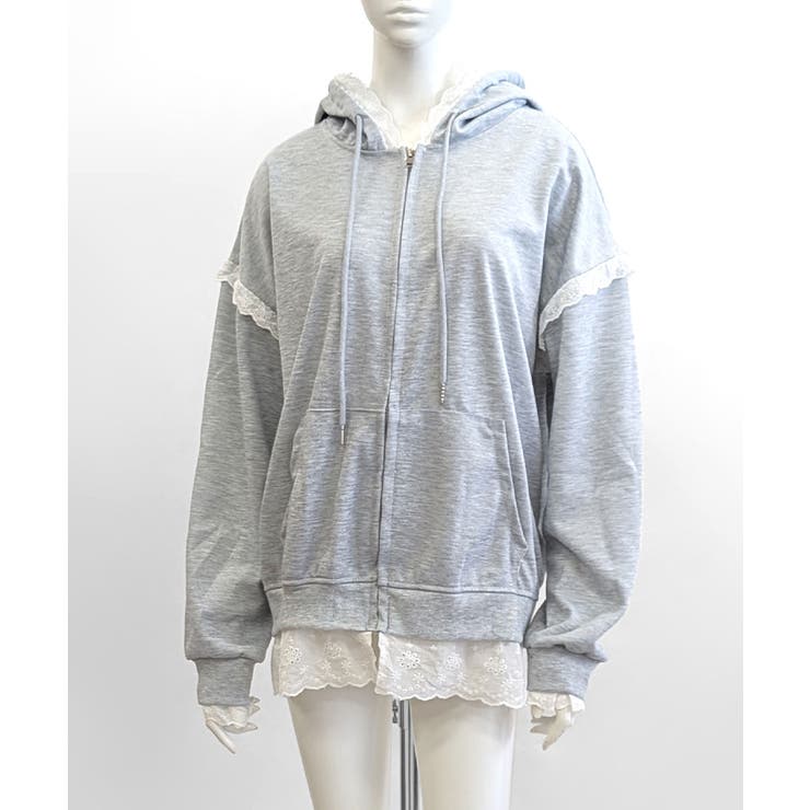 レースジップパーカー オーバーサイズ ビッグサイズ[品番：NETW0002383