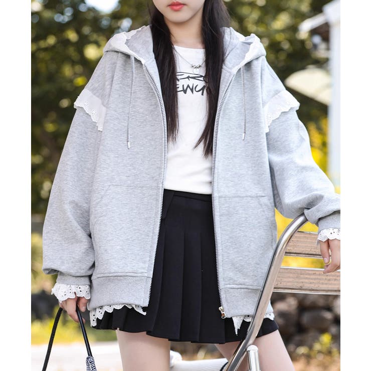 レースジップパーカー オーバーサイズ ビッグサイズ[品番