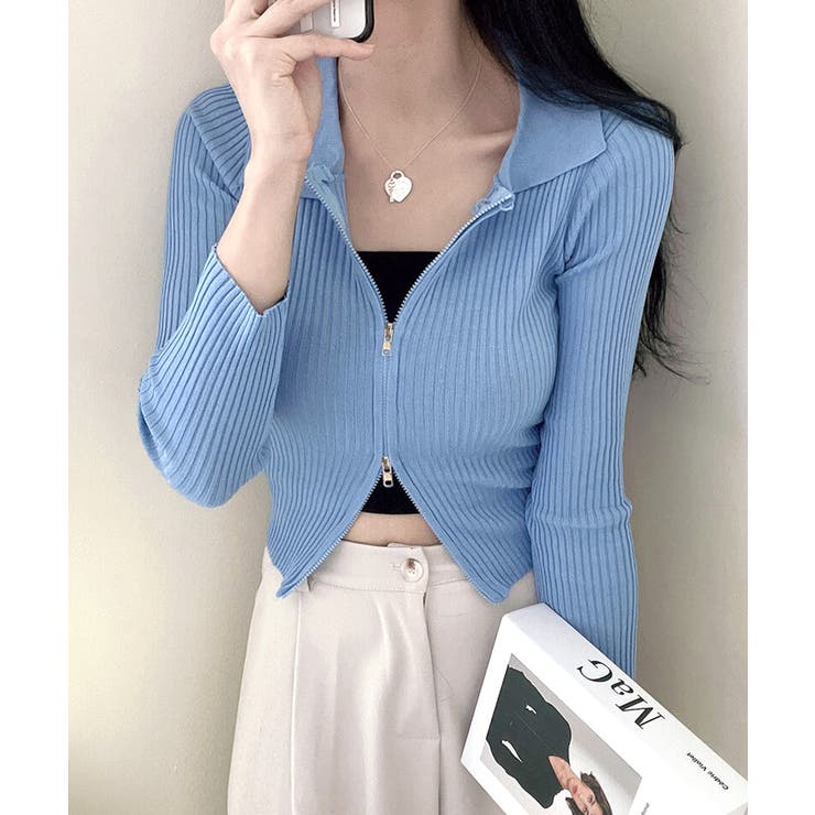 ダブルジップトップス リブニット カーディガン | Riff | 詳細画像10 