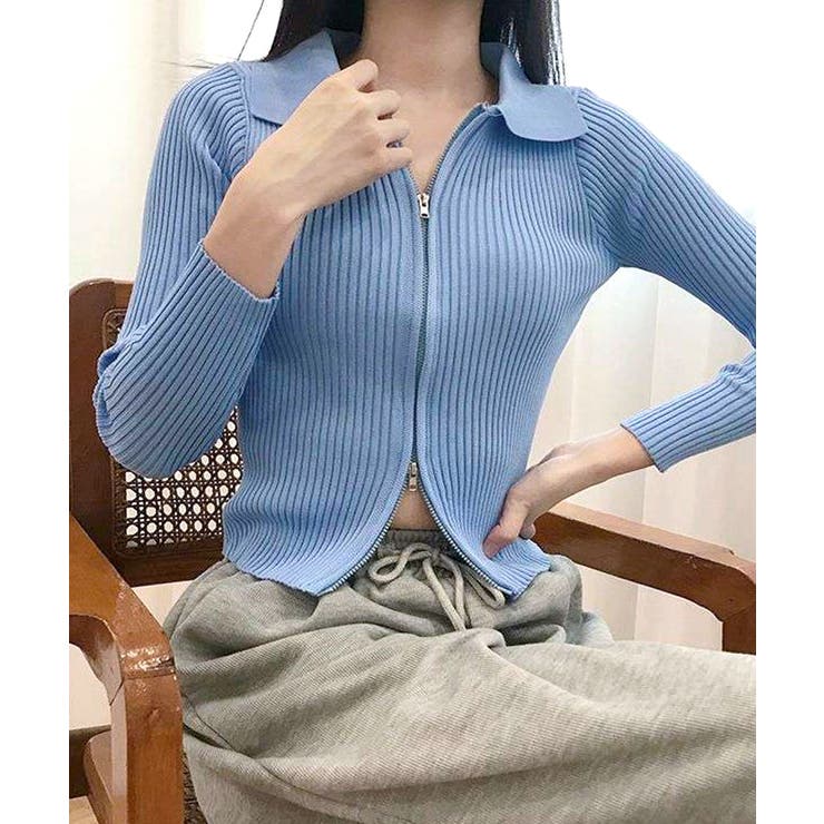 ダブルジップトップス リブニット カーディガン | Riff | 詳細画像11 