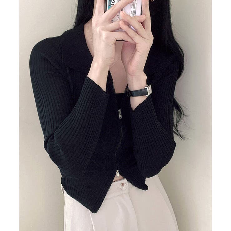 ダブルジップトップス リブニット カーディガン | Riff | 詳細画像13 