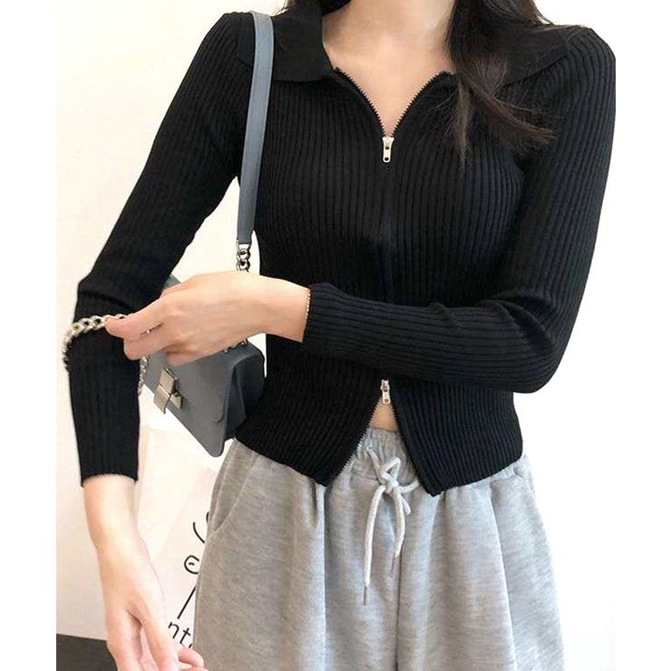 ダブルジップトップス リブニット カーディガン | Riff | 詳細画像14 