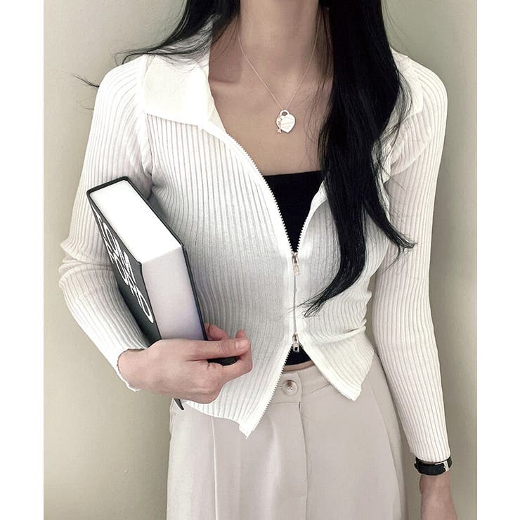 ダブルジップトップス リブニット カーディガン | Riff | 詳細画像2 