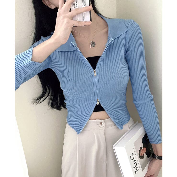 ダブルジップトップス リブニット カーディガン | Riff | 詳細画像9 