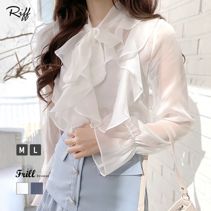 フリルシアーリボンブラウス ボウタイ ラッフルフリル | Riff | 詳細画像1 