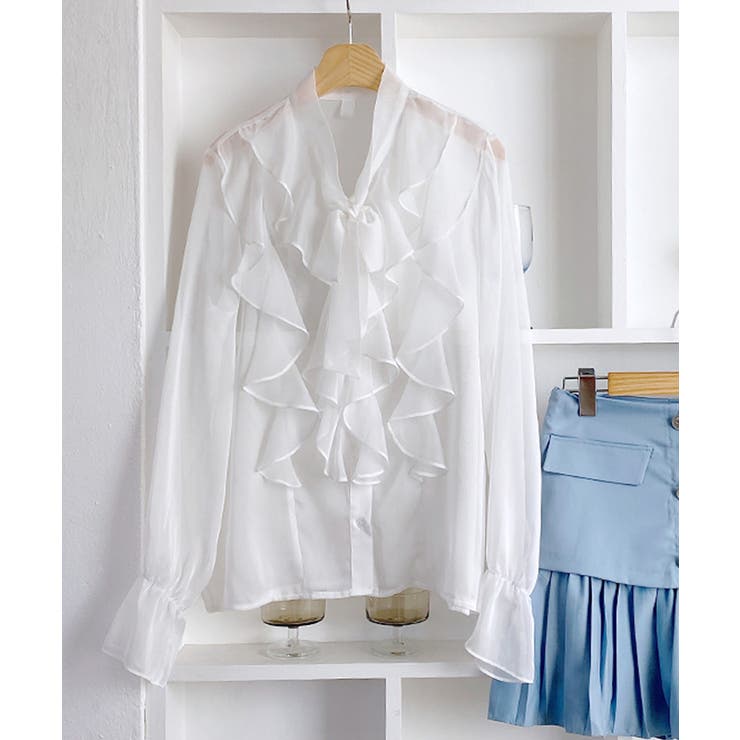 フリルシアーリボンブラウス ボウタイ ラッフルフリル | Riff | 詳細画像10 