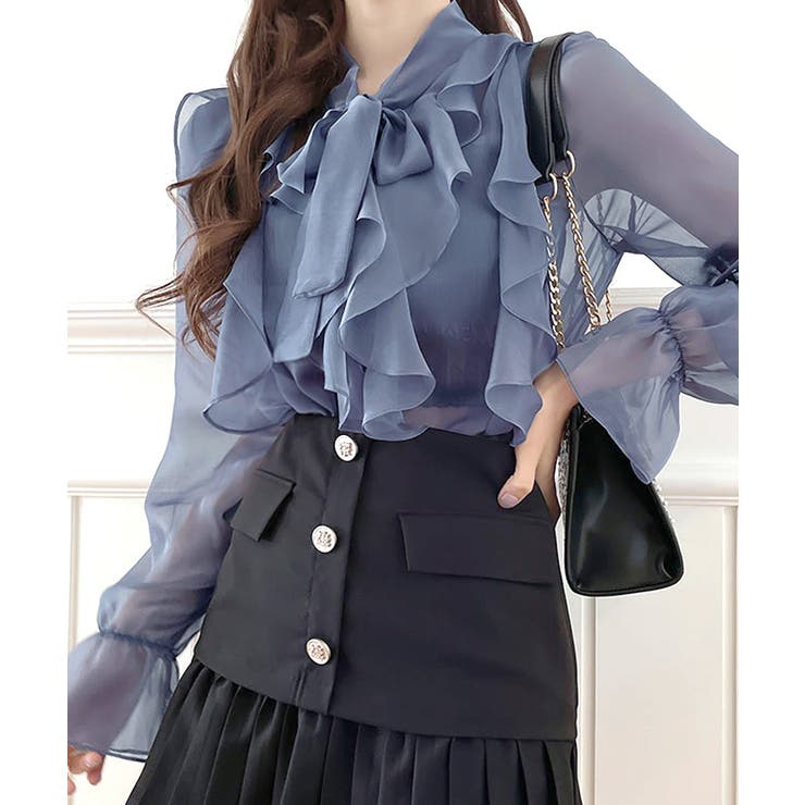 フリルシアーリボンブラウス ボウタイ ラッフルフリル | Riff | 詳細画像11 