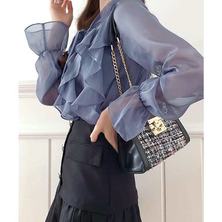 フリルシアーリボンブラウス ボウタイ ラッフルフリル | Riff | 詳細画像12 