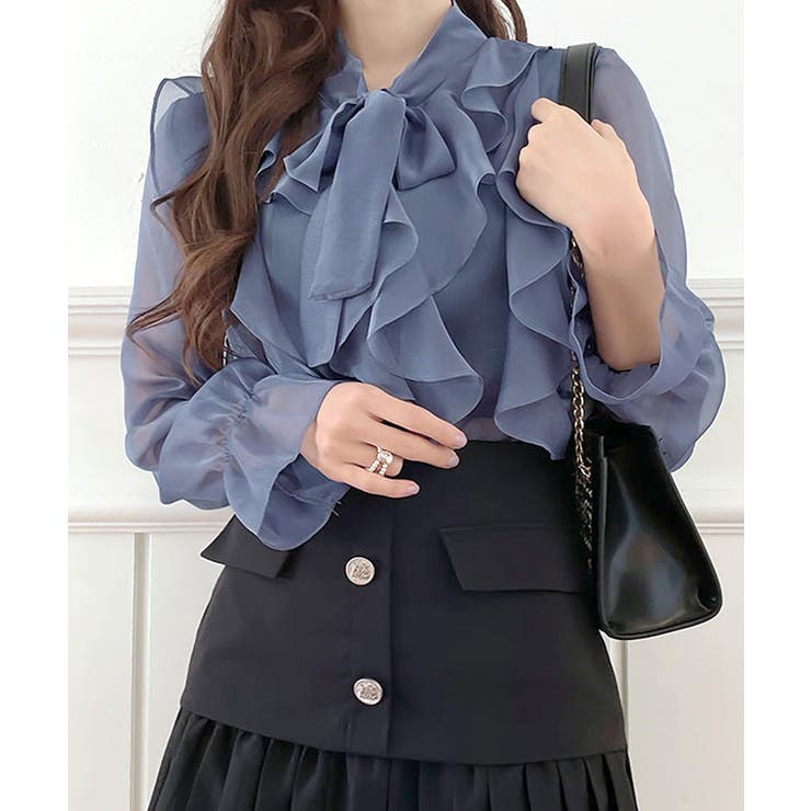 フリルシアーリボンブラウス ボウタイ ラッフルフリル | Riff | 詳細画像13 