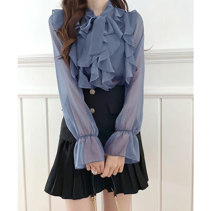 フリルシアーリボンブラウス ボウタイ ラッフルフリル | Riff | 詳細画像14 