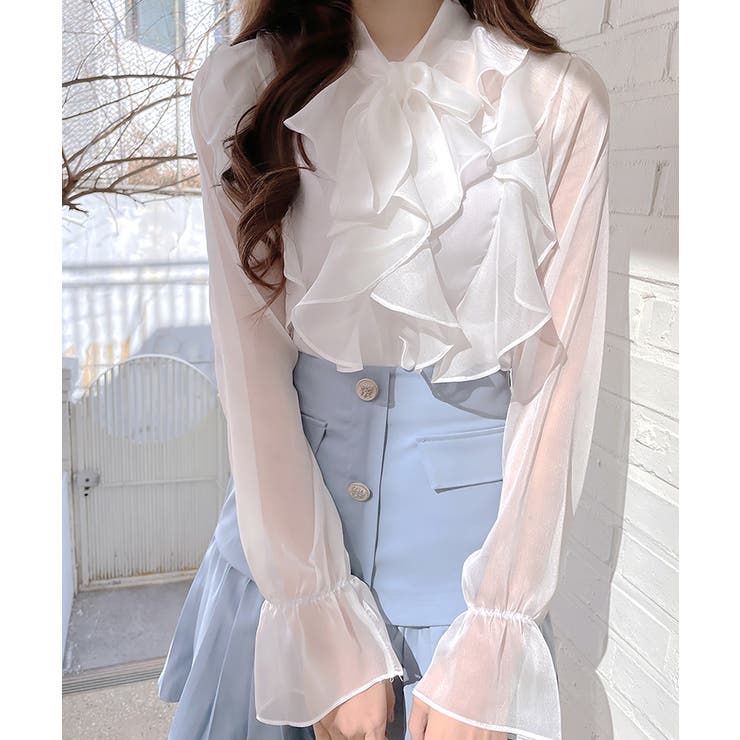 フリルシアーリボンブラウス ボウタイ ラッフルフリル | Riff | 詳細画像2 