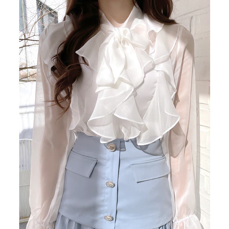 フリルシアーリボンブラウス ボウタイ ラッフルフリル | Riff | 詳細画像3 