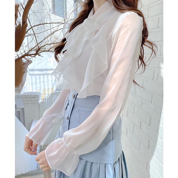 フリルシアーリボンブラウス ボウタイ ラッフルフリル | Riff | 詳細画像4 