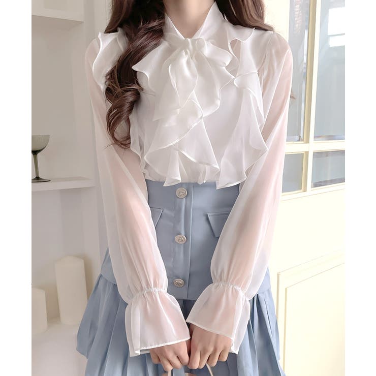 フリルシアーリボンブラウス ボウタイ ラッフルフリル | Riff | 詳細画像5 