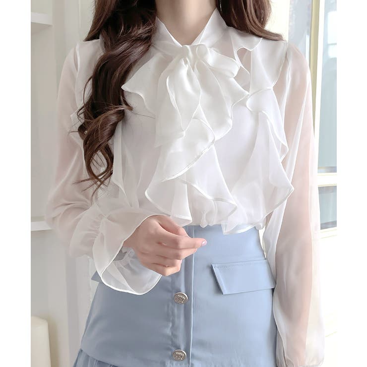 フリルシアーリボンブラウス ボウタイ ラッフルフリル | Riff | 詳細画像6 