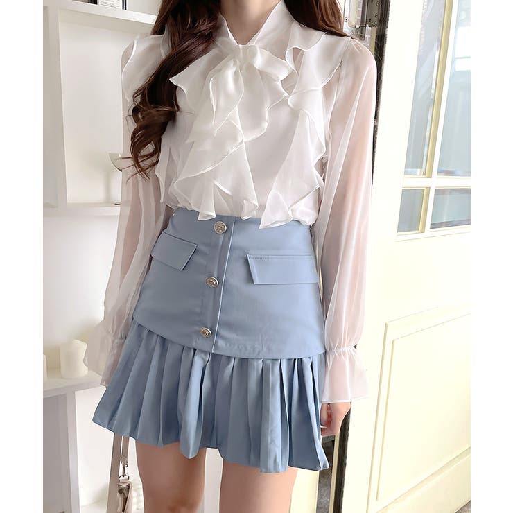 フリルシアーリボンブラウス ボウタイ ラッフルフリル | Riff | 詳細画像8 