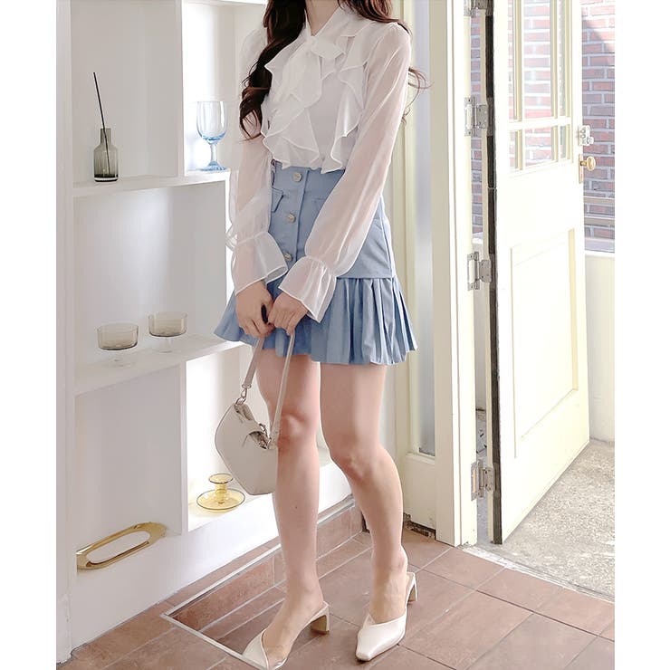 フリルシアーリボンブラウス ボウタイ ラッフルフリル | Riff | 詳細画像9 