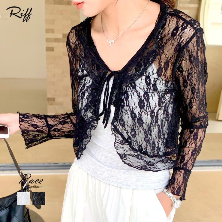 フリルレースカーディガン ショート丈 リボン | Riff | 詳細画像1 