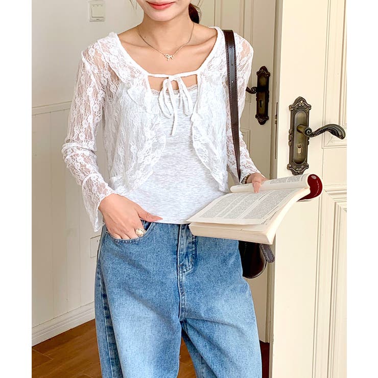 フリルレースカーディガン ショート丈 リボン | Riff | 詳細画像10 