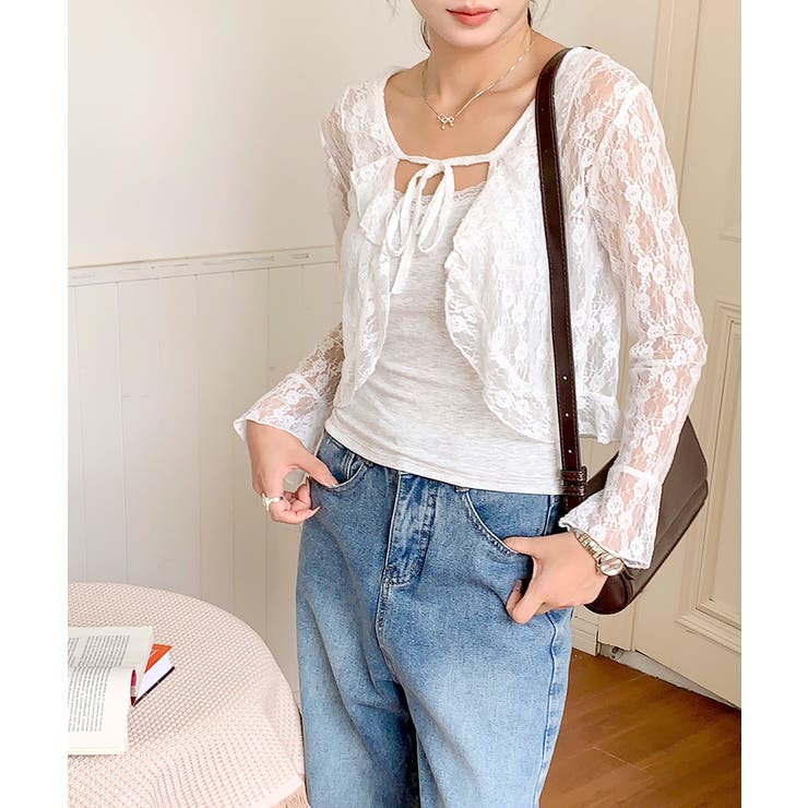 フリルレースカーディガン ショート丈 リボン | Riff | 詳細画像13 