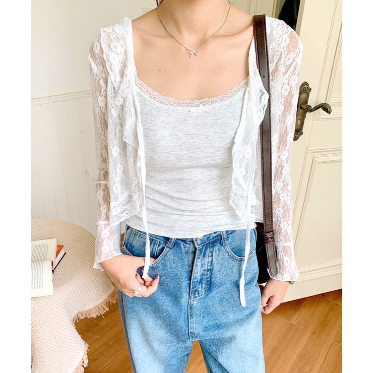 フリルレースカーディガン ショート丈 リボン | Riff | 詳細画像16 