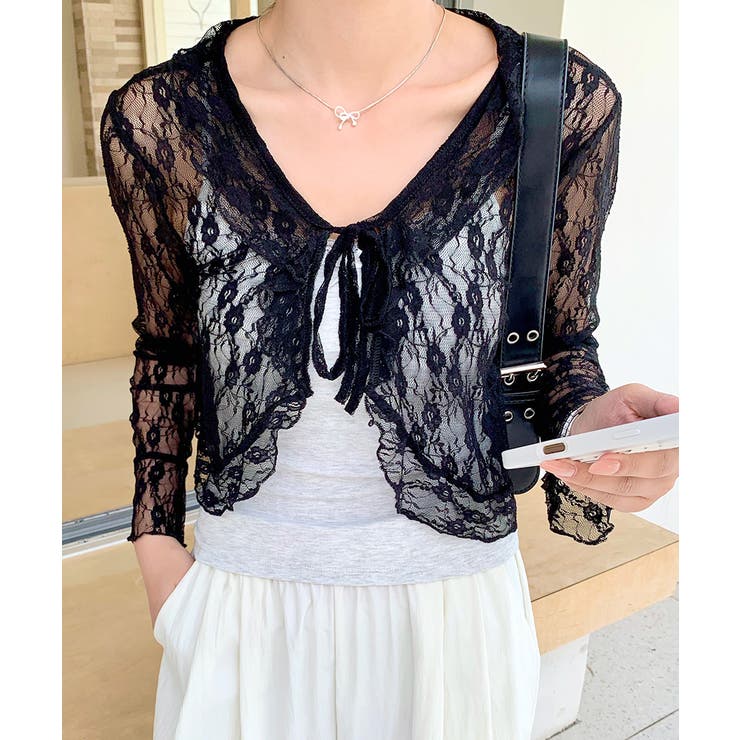 フリルレースカーディガン ショート丈 リボン | Riff | 詳細画像19 