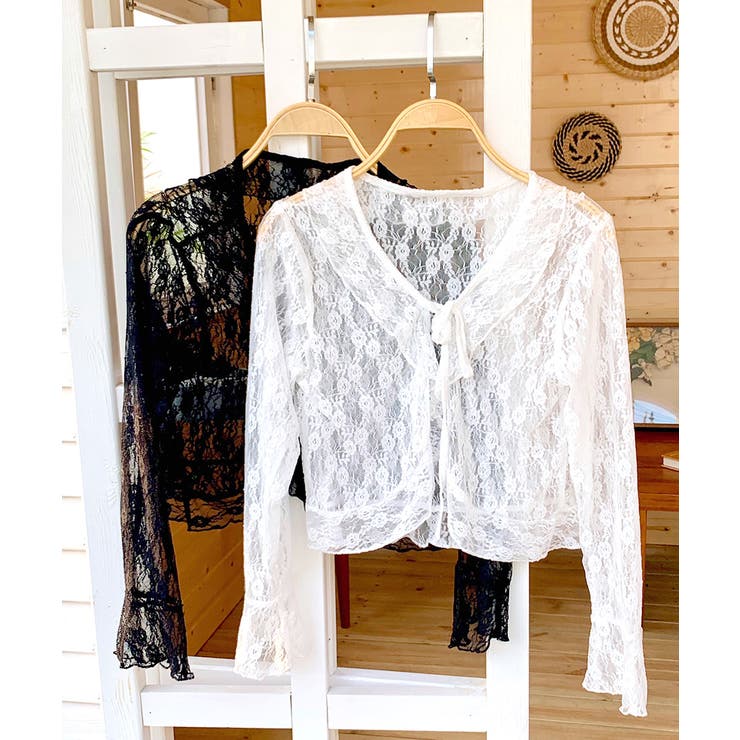 フリルレースカーディガン ショート丈 リボン | Riff | 詳細画像2 