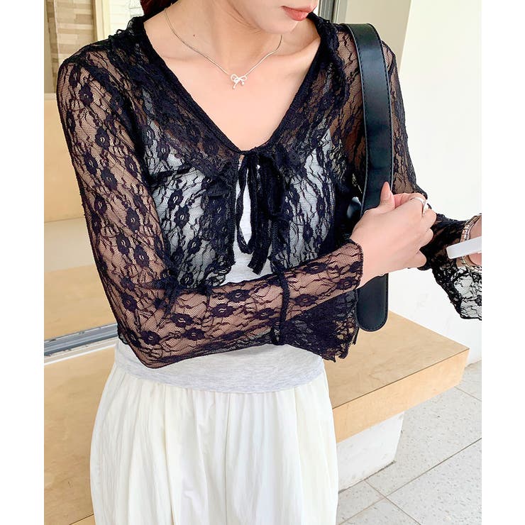 フリルレースカーディガン ショート丈 リボン | Riff | 詳細画像20 