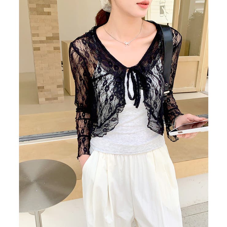 フリルレースカーディガン ショート丈 リボン | Riff | 詳細画像25 