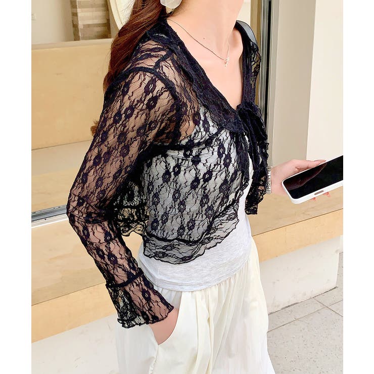 フリルレースカーディガン ショート丈 リボン | Riff | 詳細画像27 