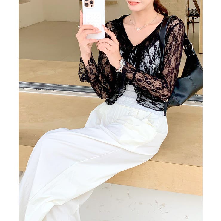 フリルレースカーディガン ショート丈 リボン | Riff | 詳細画像28 