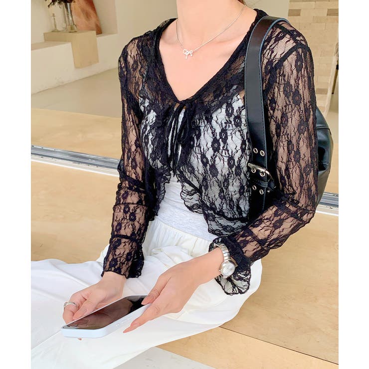 フリルレースカーディガン ショート丈 リボン | Riff | 詳細画像29 