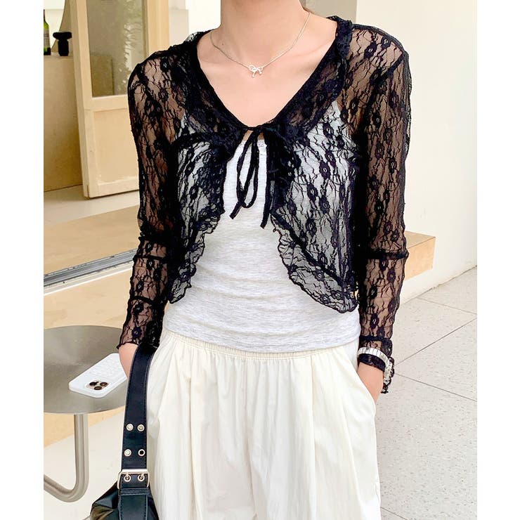 フリルレースカーディガン ショート丈 リボン | Riff | 詳細画像33 