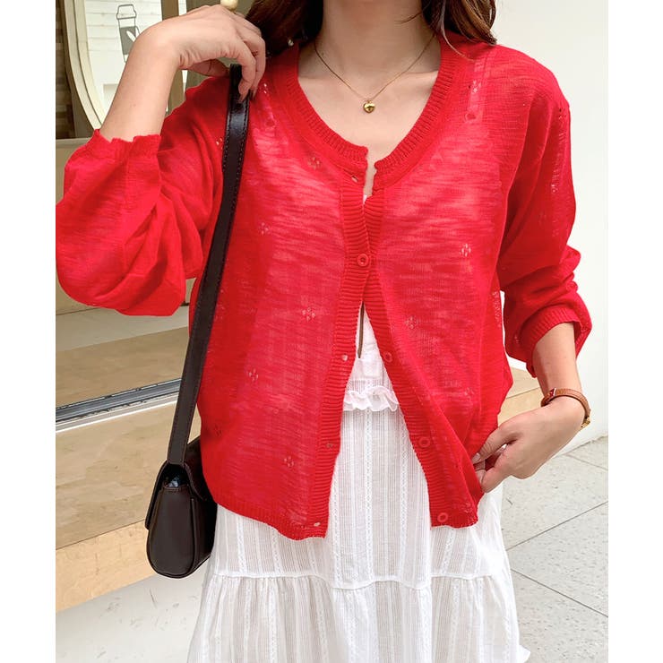 レッド | シアーニットカーディガン ニットカーデ サマーニット | Riff